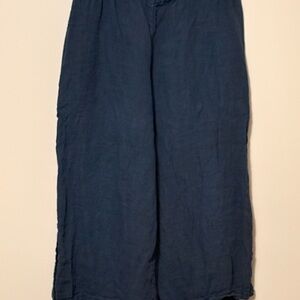 Navy Wide-Leg Linen Pants